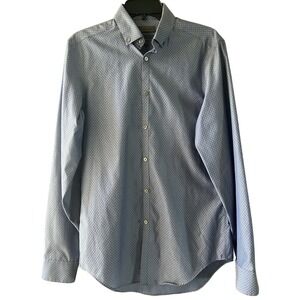 Calvin Klein Men's Shirt 15 34/35 Slim Fit Blue Geometric Pattern Button Front